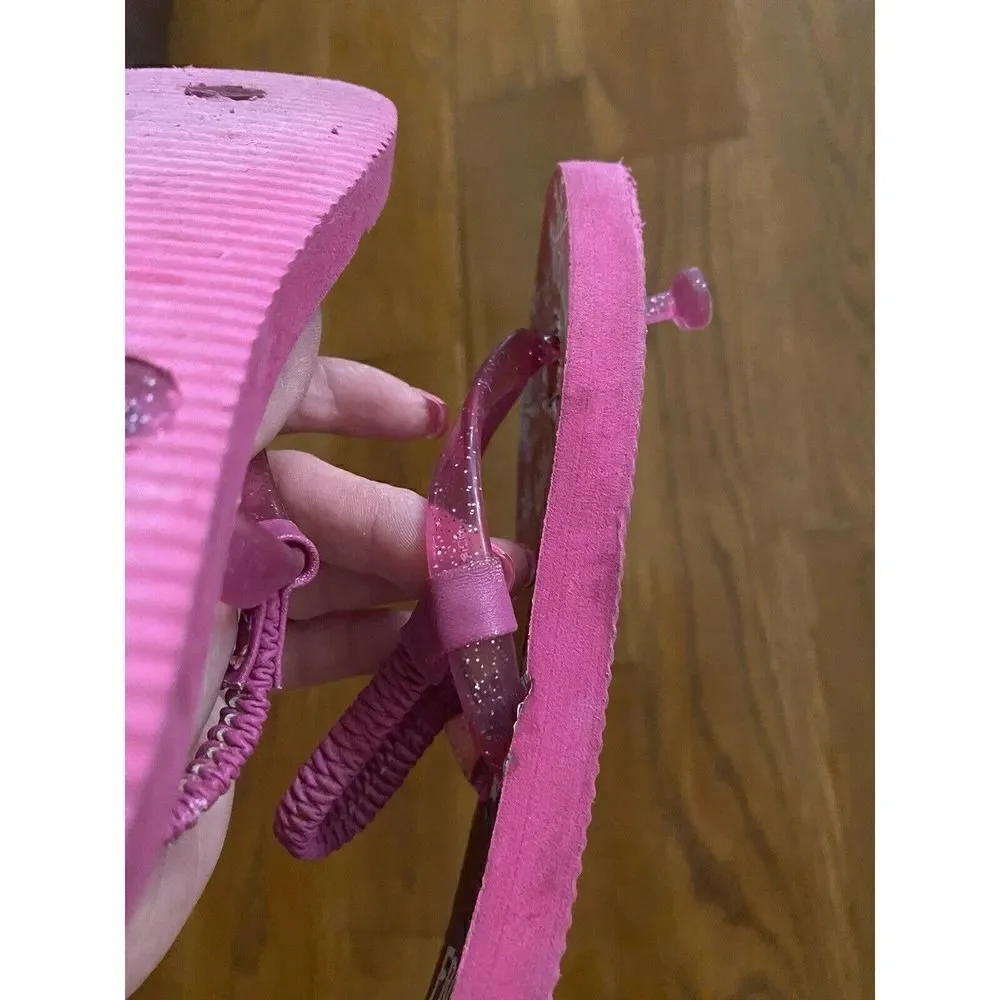 Frozen girls pink glittery flip flops